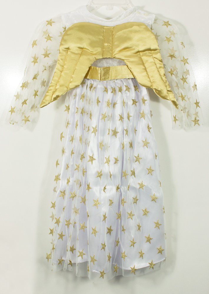 Das Kostümland Engel-Kostüm Sternen Engel Kinderkostüm - Kleid und Engelsflügel - Weiß Gold