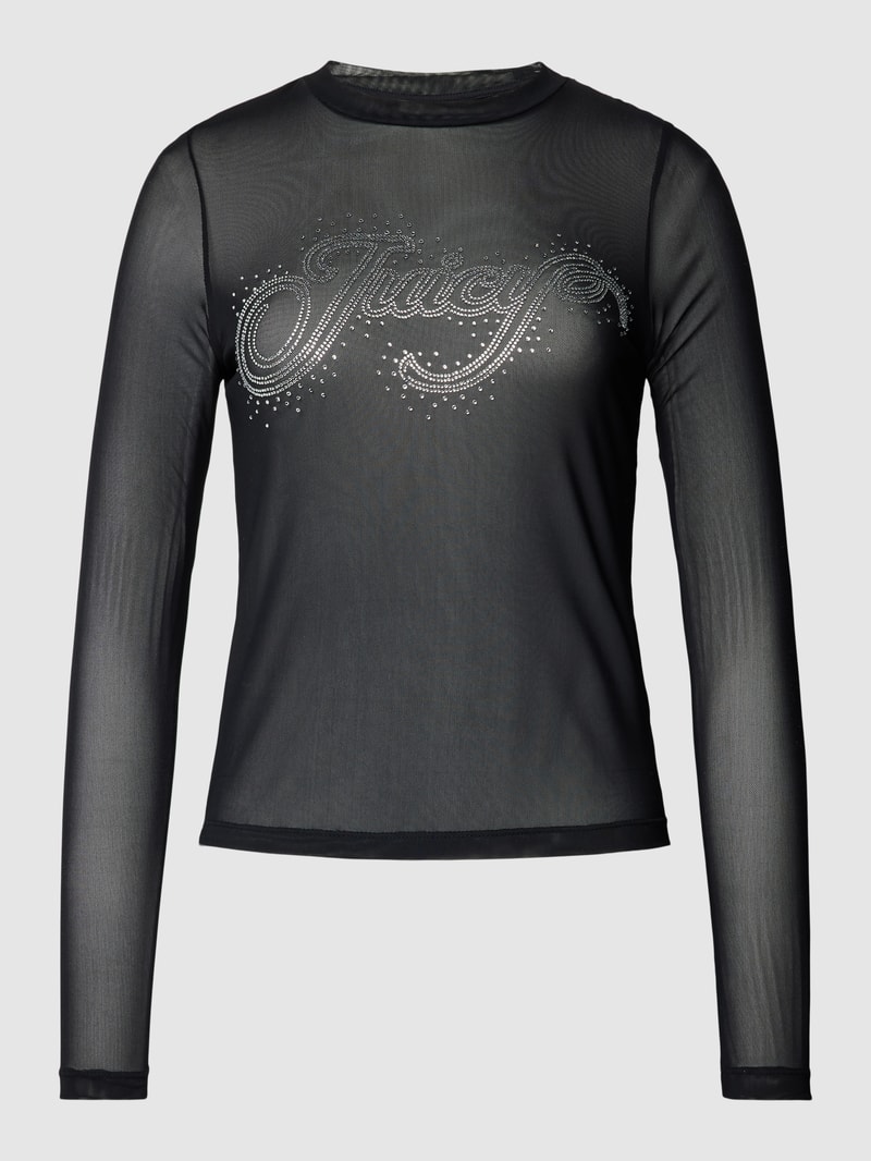 Semitransparentes Longsleeve mit Label-Schriftzug aus Strasssteinen Modell 'RAHEEM' in black