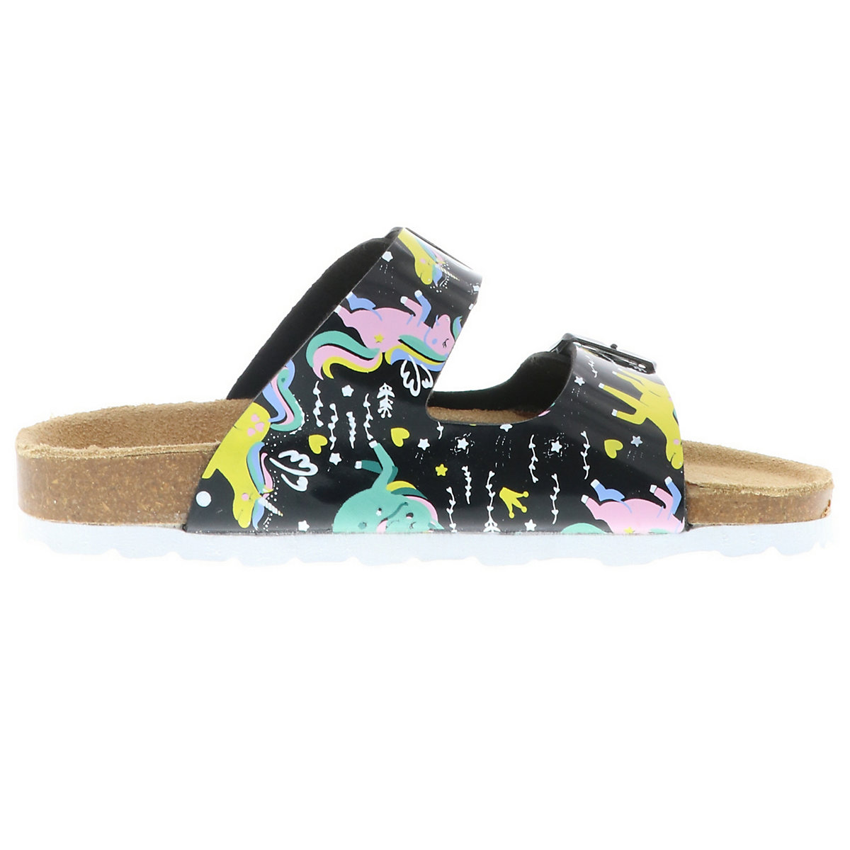 Kinder Mädchen Damen Pantoletten Hausschuhe Slipper Schlappen Einhorn schwarz/mehrfarbig