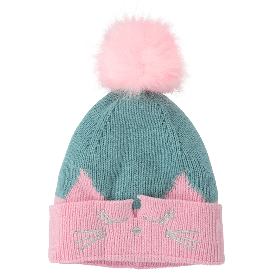 Mädchen Strickmütze mit Katzen-Stickerei