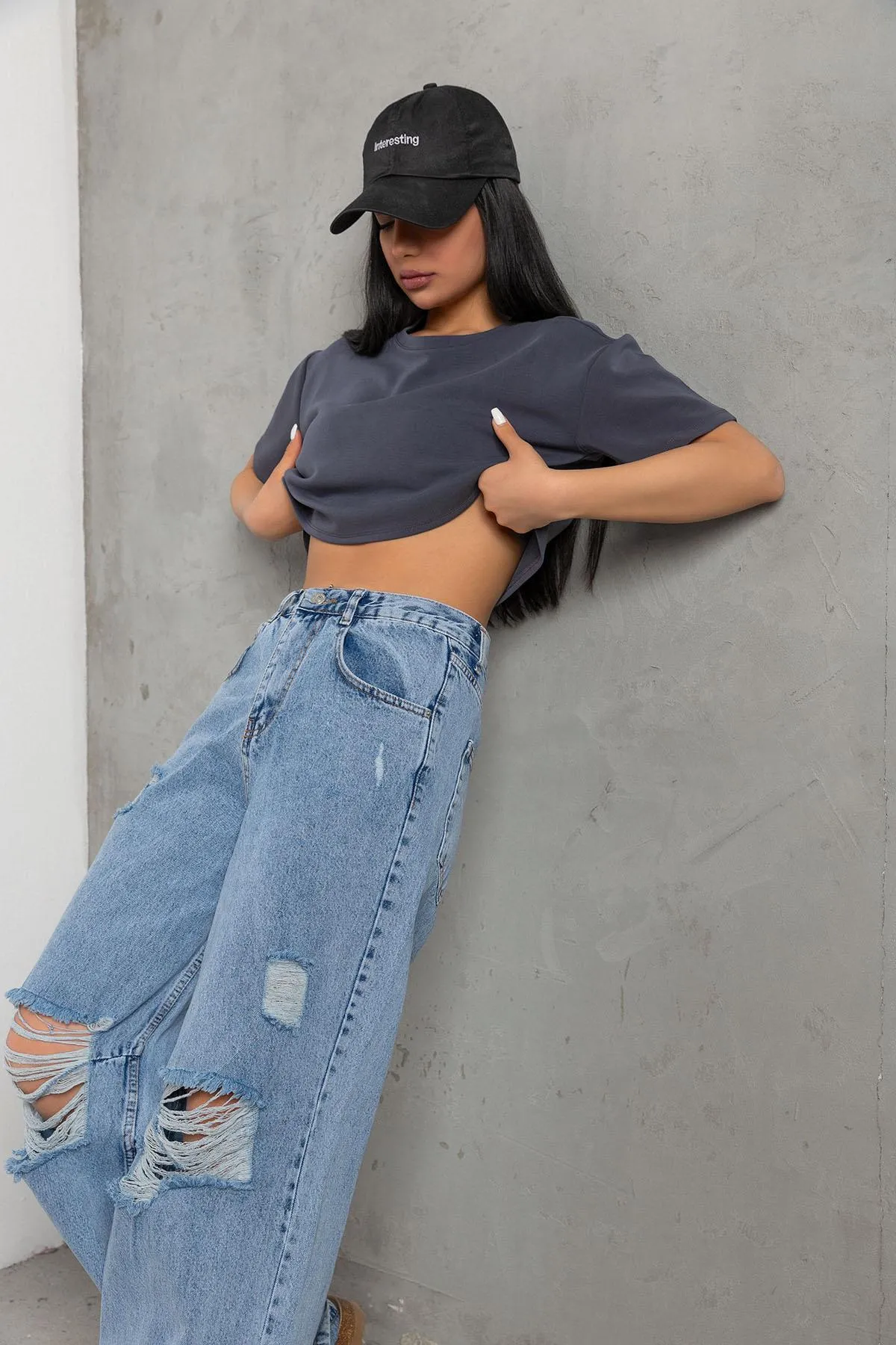 Maule  Schnalle im Detail, lockerer Schnitt, weites Bein, bequeme Baggy-Jeans, lockere Damenhose @milano
