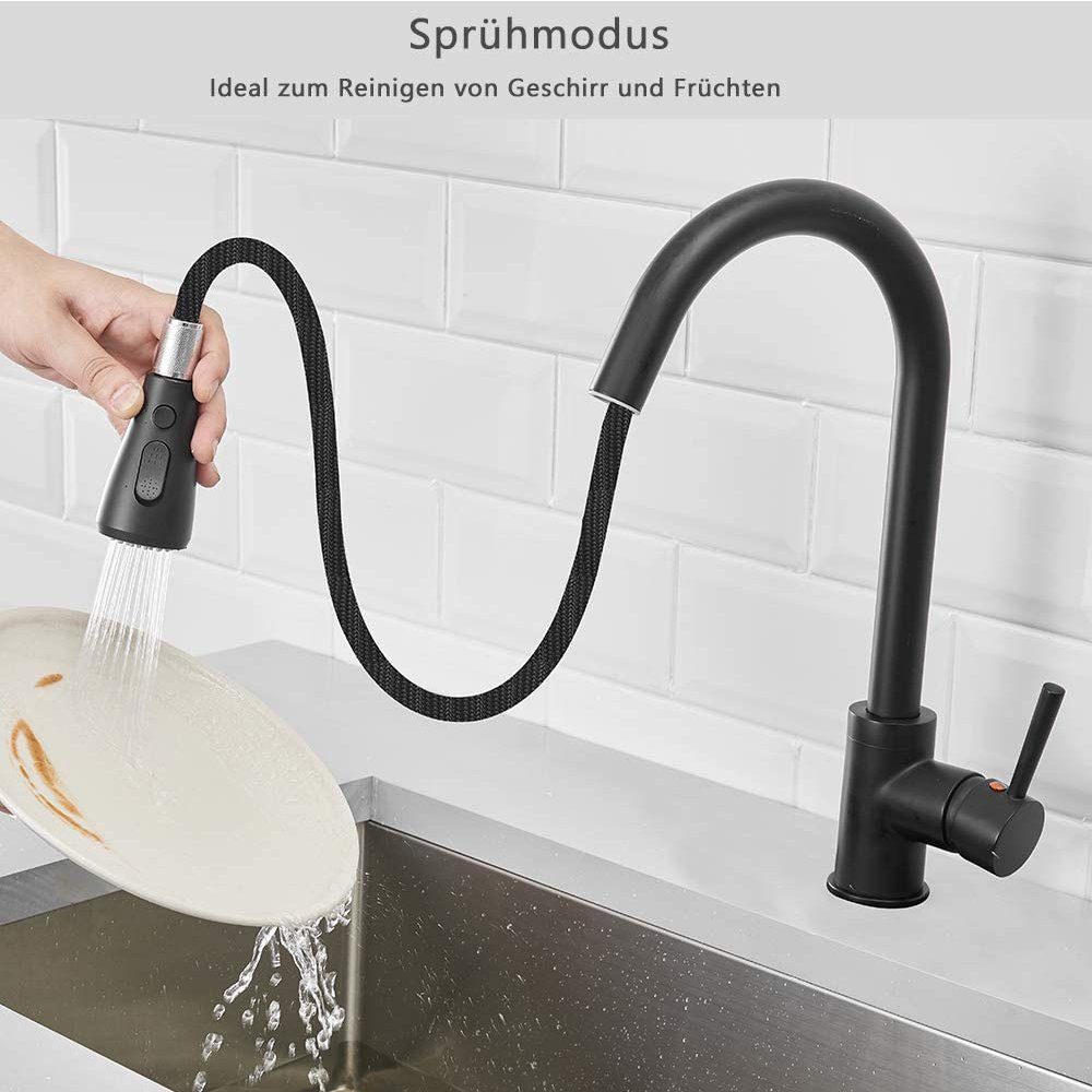 XIIW Waschtischarmatur Niederdruck Wasserhahn Mischbatterien Küchenarmatur Spültischarmatur (mit 3 Anschlussschläuche, Brause Ausziehbar, 360° Schwenkbar, Einhebelmischer Armatur für Küche) Küchenspüle Armatur, Höhe 390MM