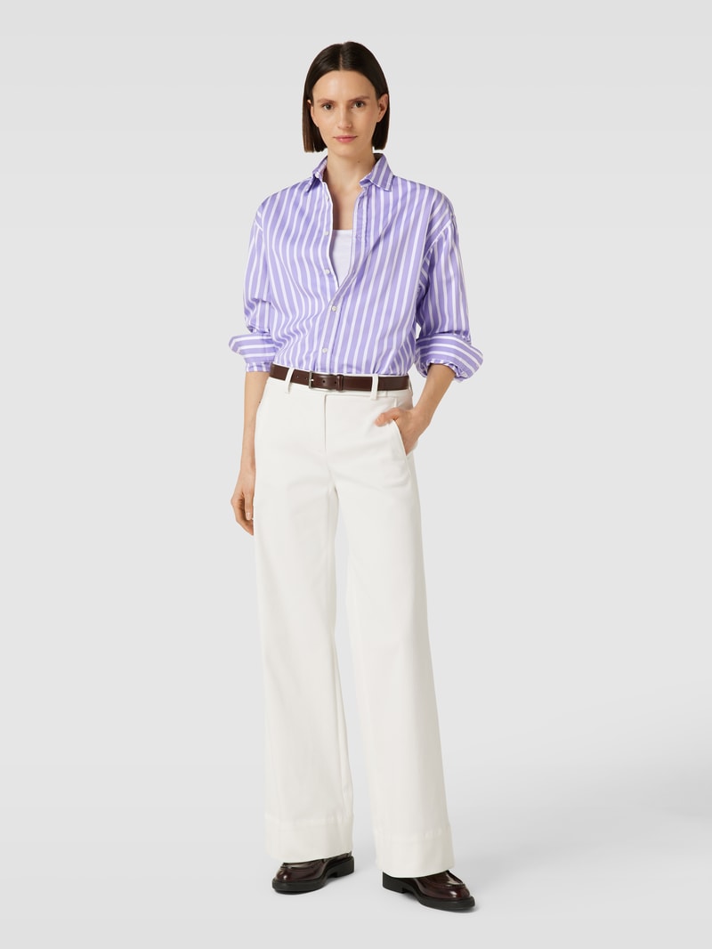 Bluse mit Streifenmuster und Logo-Stitching in lila