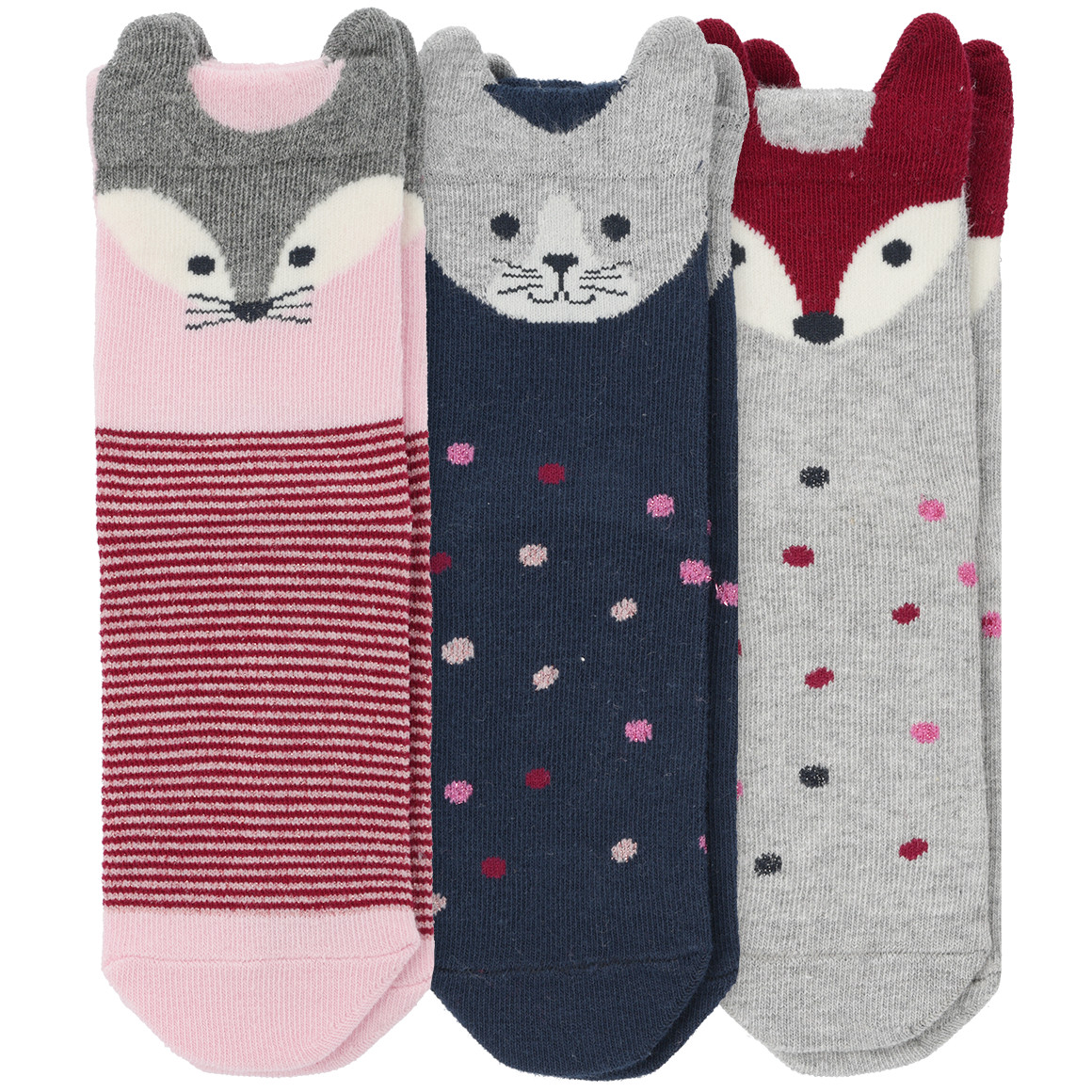 3 Paar Mädchen Socken mit Tier-Motiven