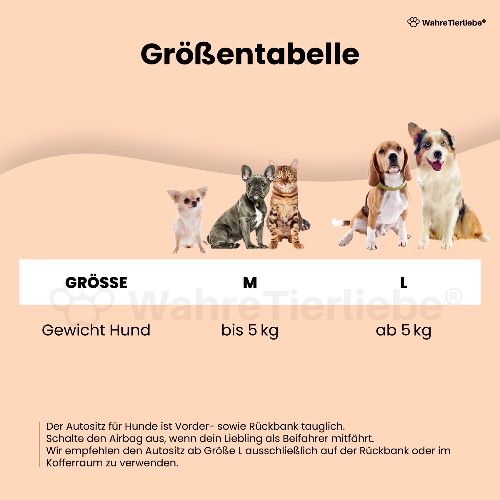 Wahre Tierliebe Hunde-Transportbox Hunde Autositz inkl. Sicherheitsgurt, Verschiedene Größen, Verschiedene Farben