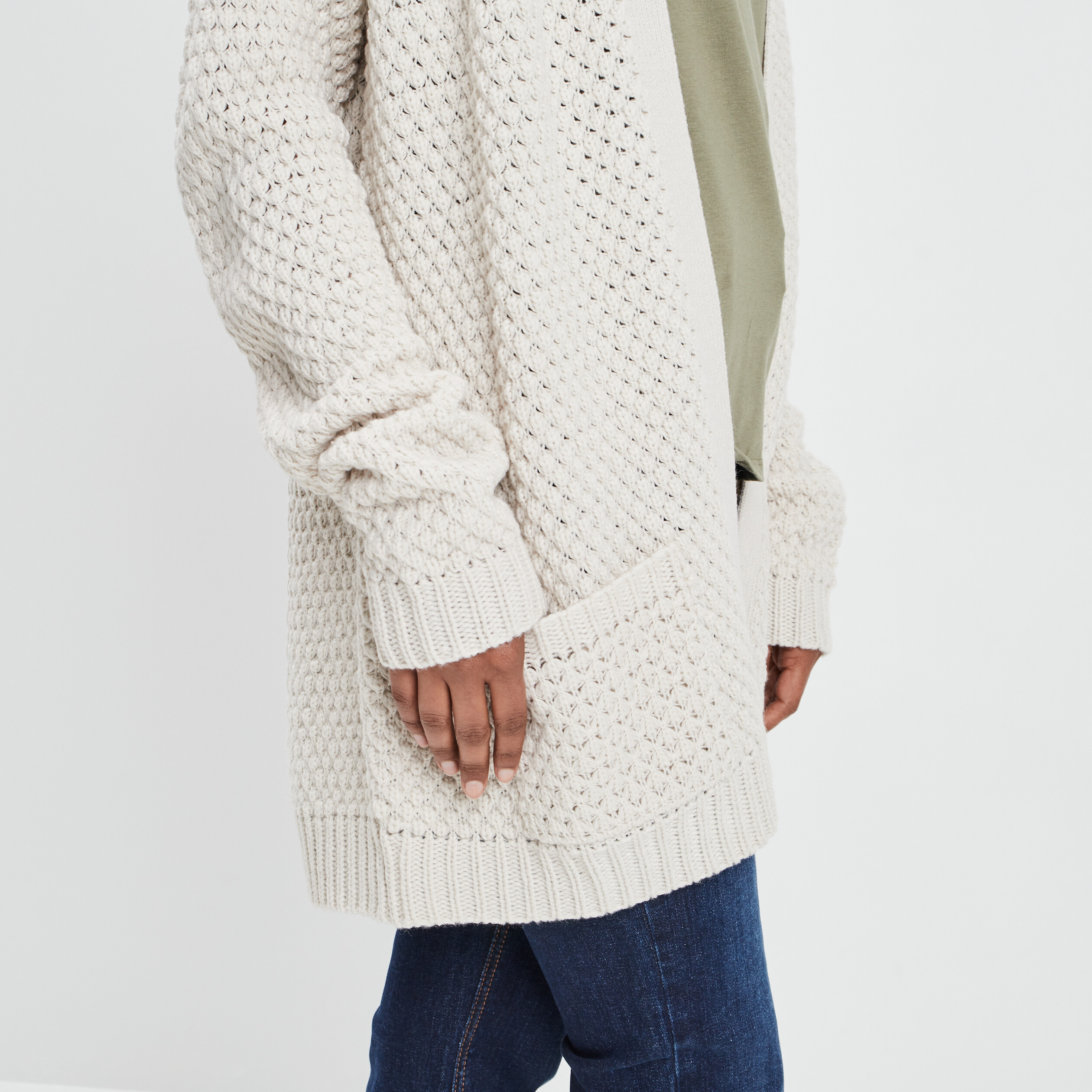 Gilet long manches longues ivoire femme | La Halle