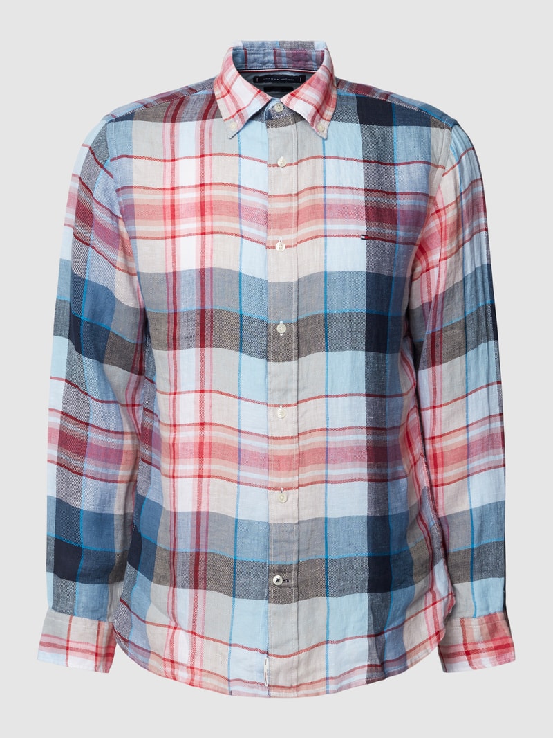 Regular Fit Freizeithemd aus Leinen mit Button-Down-Kragen in blau