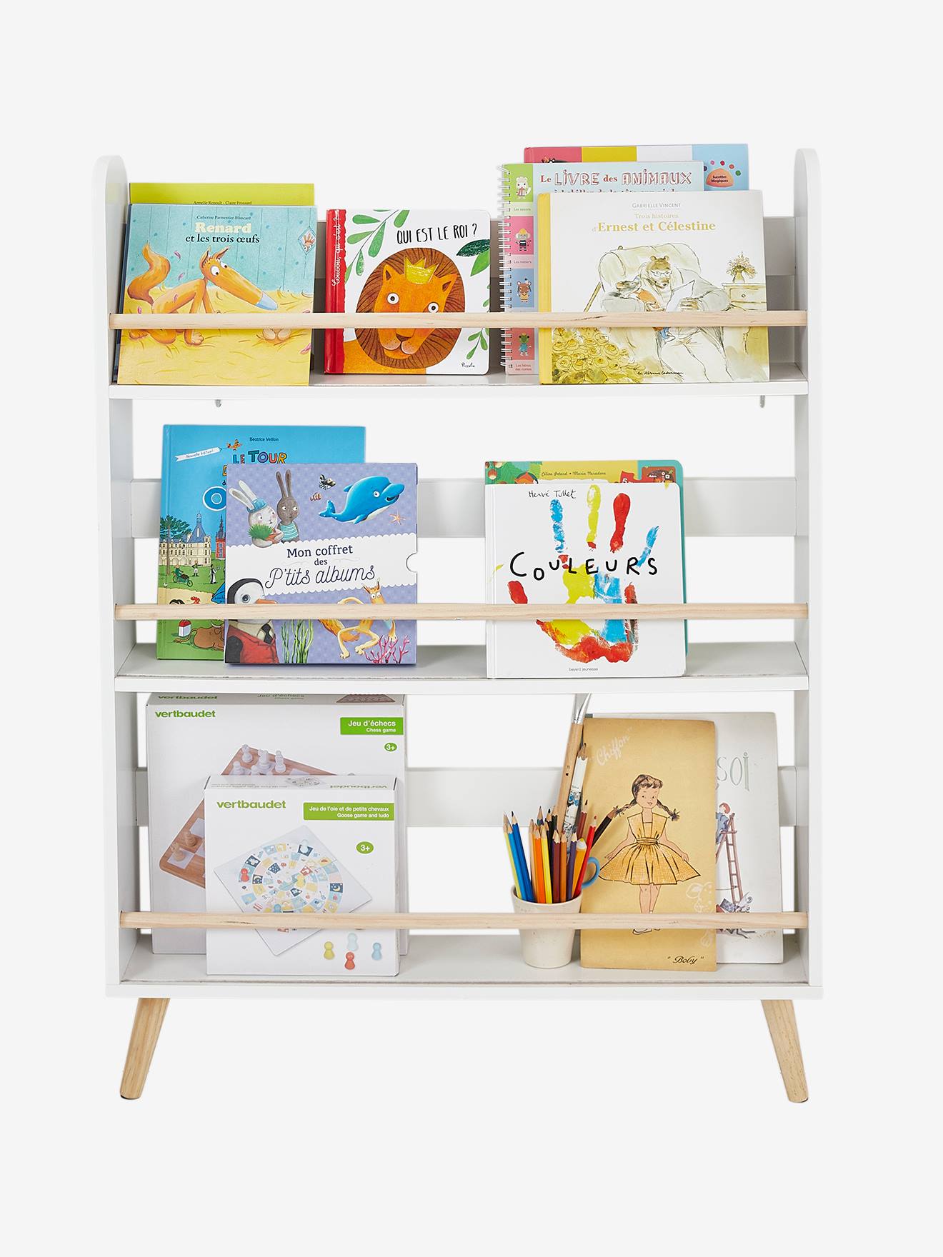 Vertbaudet Schmales Kinderzimmer Bücherregal KONFETTI - weiß/natur