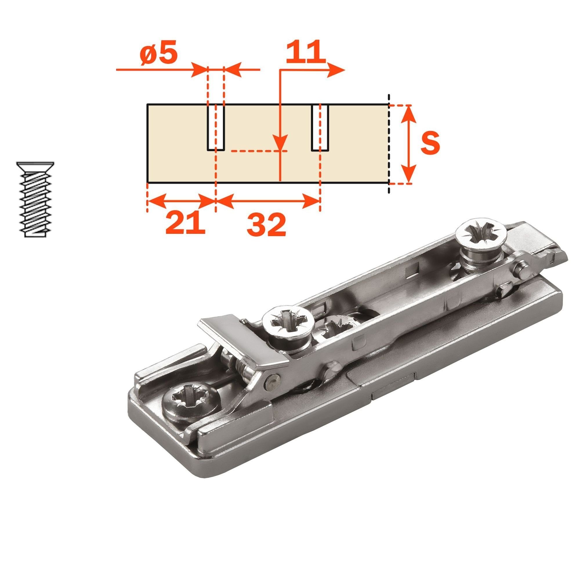 SO-TECH® Möbelbeschlag 2 x Salice Topfband S700 110° Bohrbild T52 Nickel matt MPL Linear H3 (2 St)