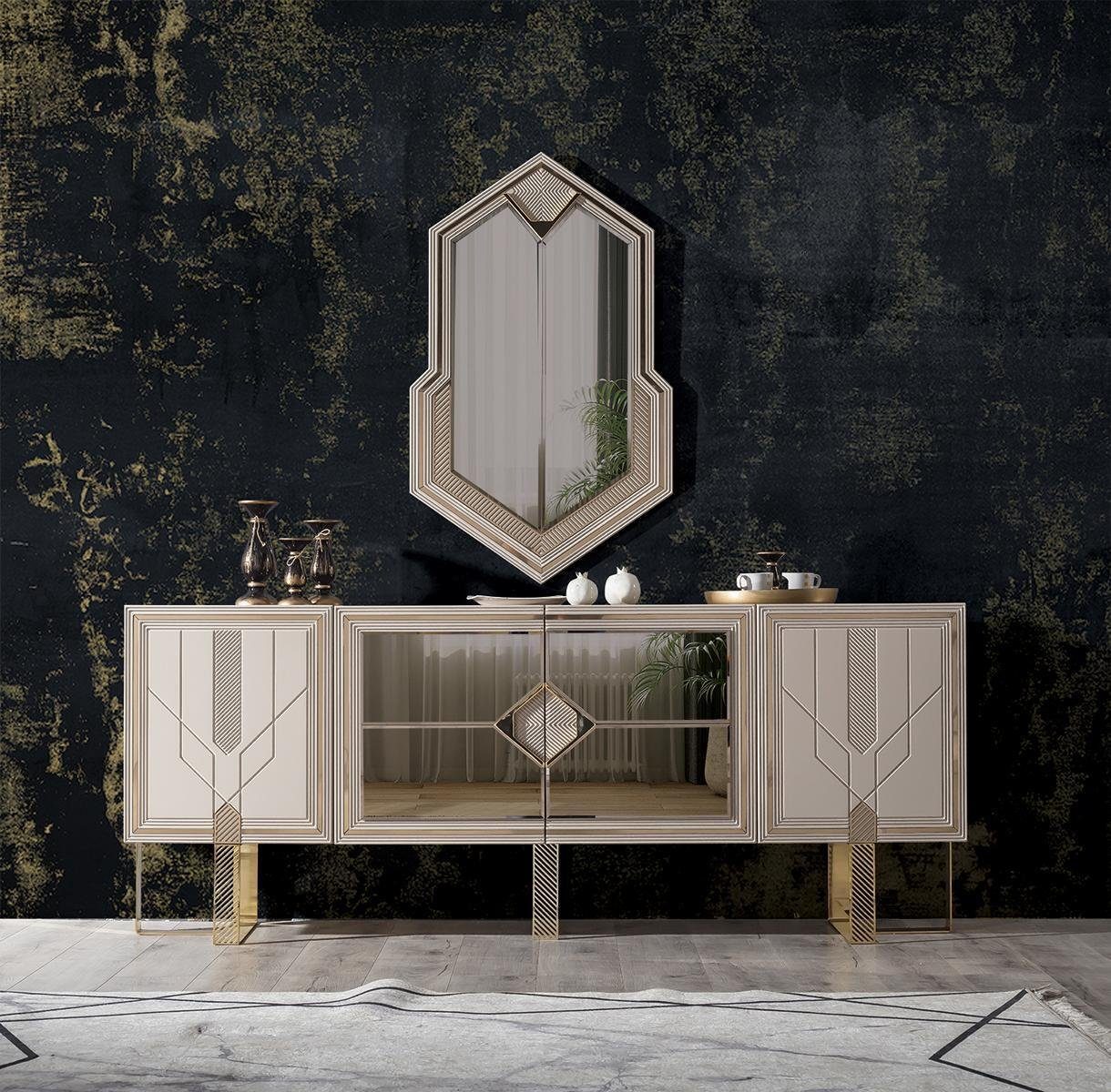 JVmoebel Esszimmer-Set 7tlg. Esszimmer Set Esstisch + 4x Stühle + Sideboard + Spiegel Neu, (7-St., Esstisch, 4x Stühle, Sideboard, Spiegel), Made in Europa