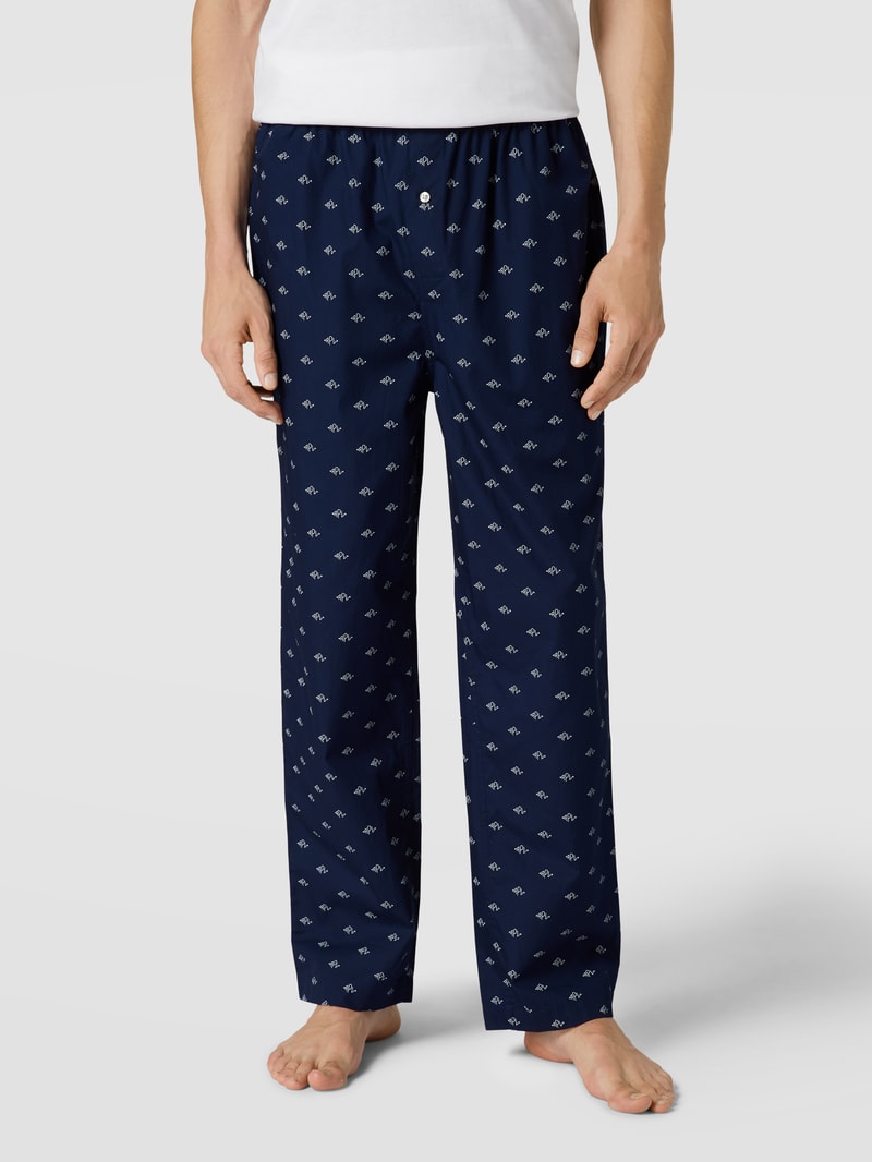 Pyjama-Hose mit Allover-Logo Modell 'LOGO' in dunkelblau