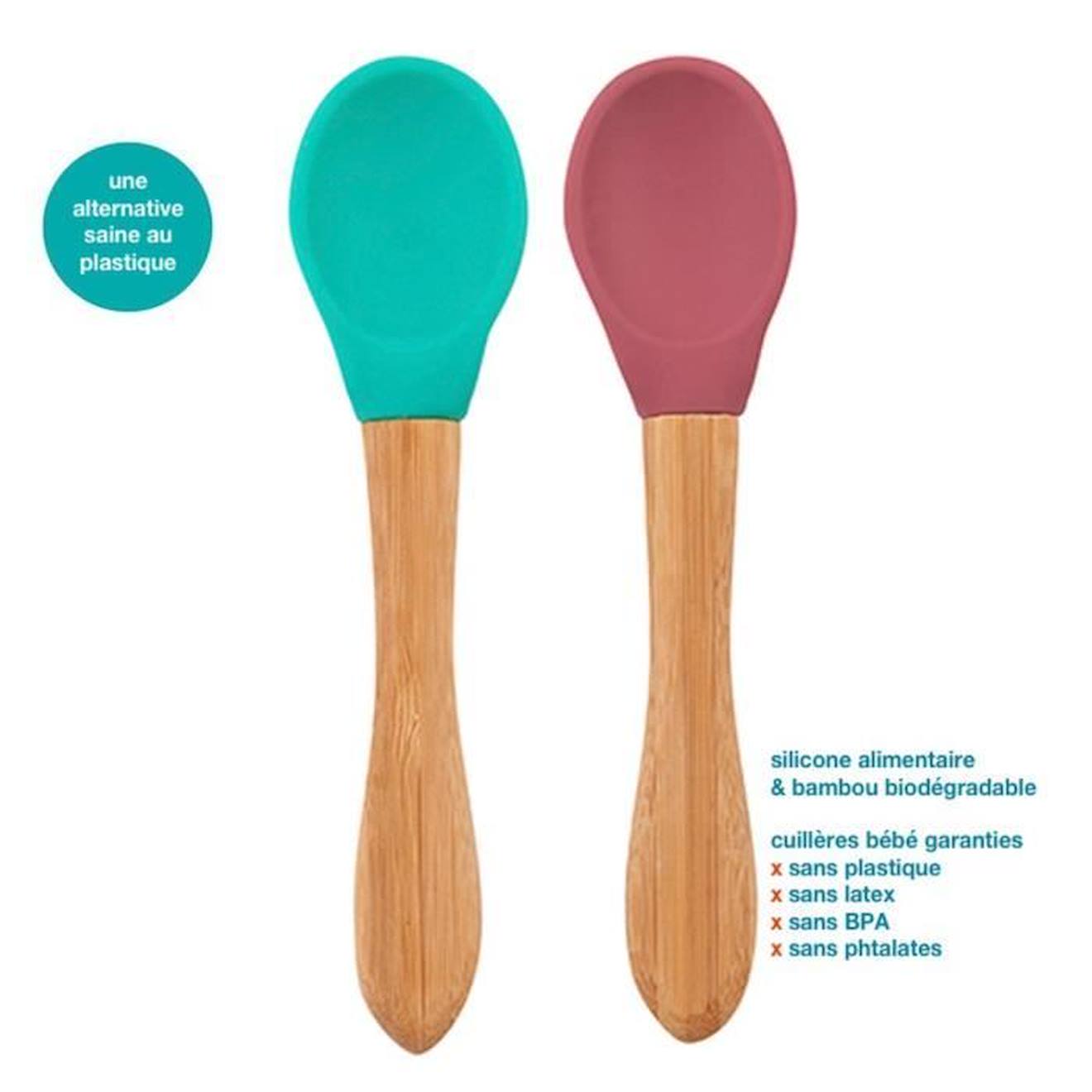Cuillères bébé en bambou et silicone (lot de 2)