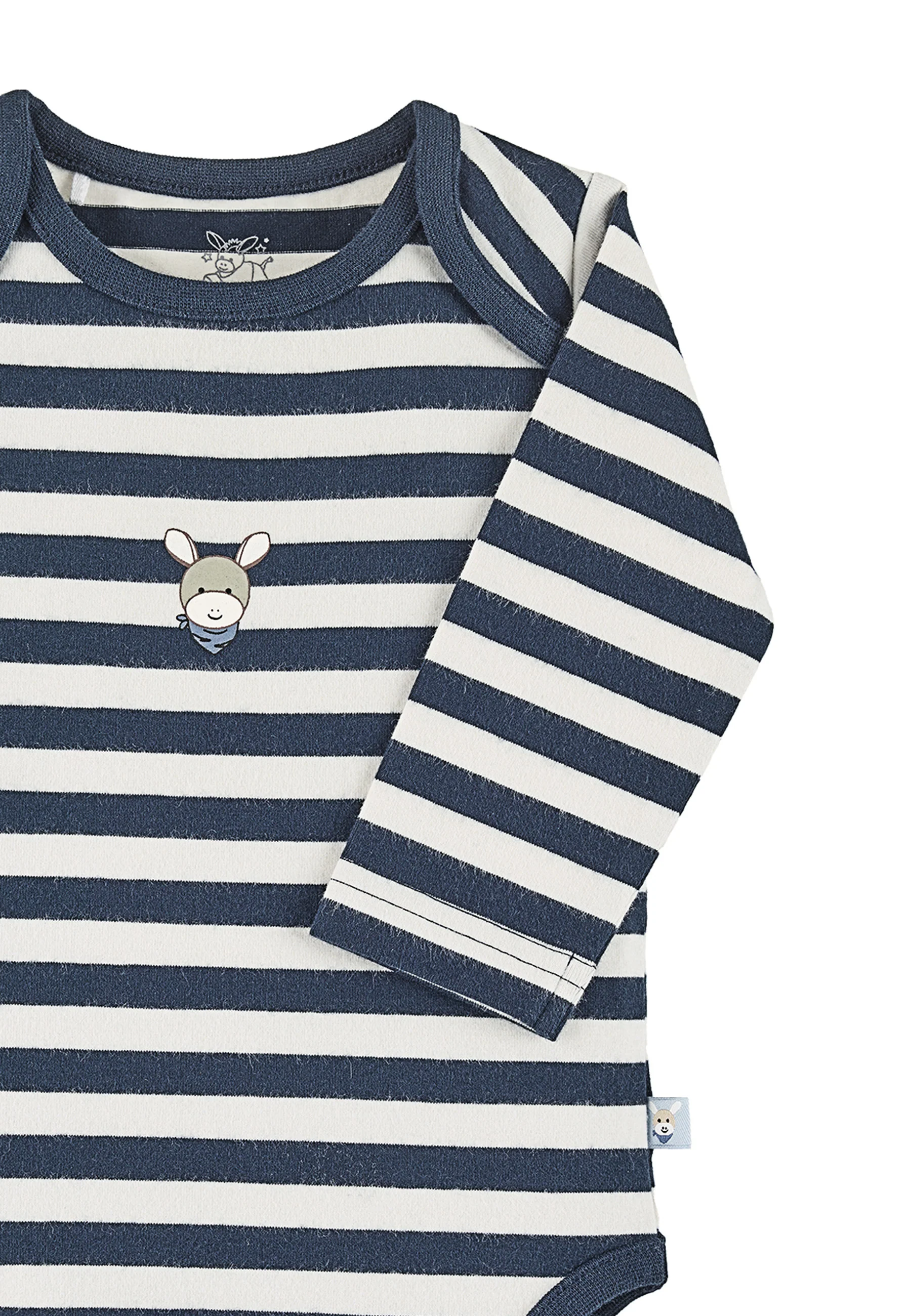 GOTS Langarm-Body Esel Emmi, gestreifter Jersey