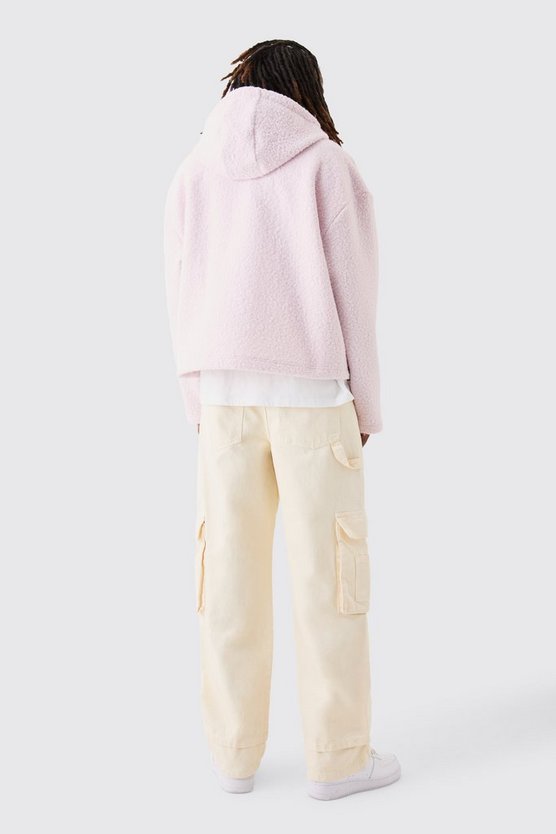Kastiger Oversize Bouclee Borg-Hoodie mit 1/4 Reißverschluss