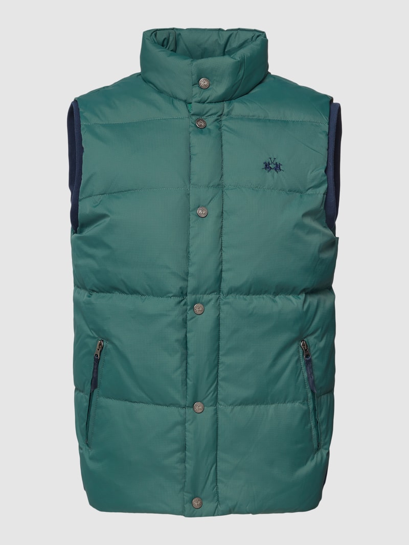 Daunenweste mit Label-Stitching in petrol