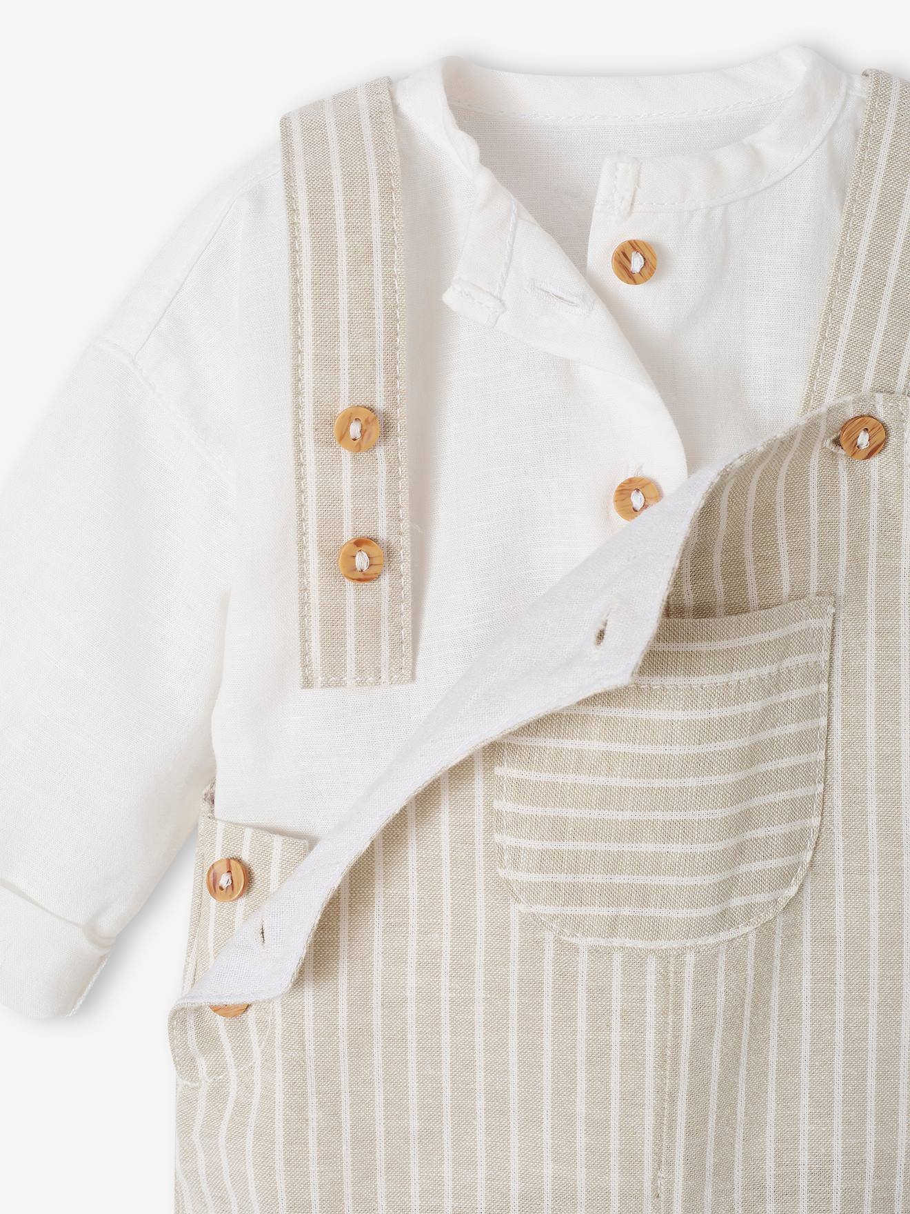 Vertbaudet Festliches Baby-Set: Latzhose & Hemd aus Leinenmix - tonfarben
