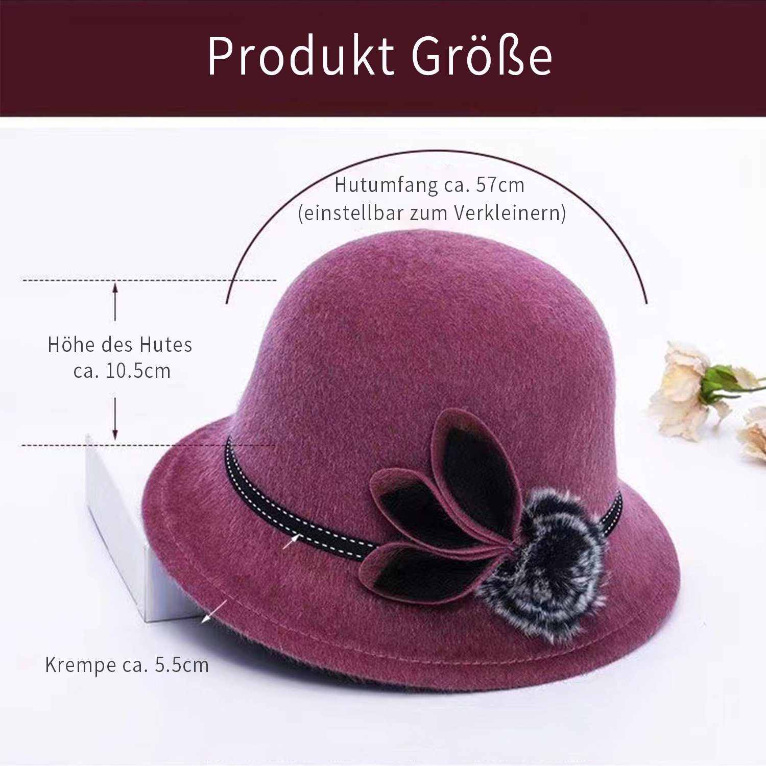 MAGICSHE Filzhut Wollfilz Fedora Hut Vintage elegante Damen Fischerhüte