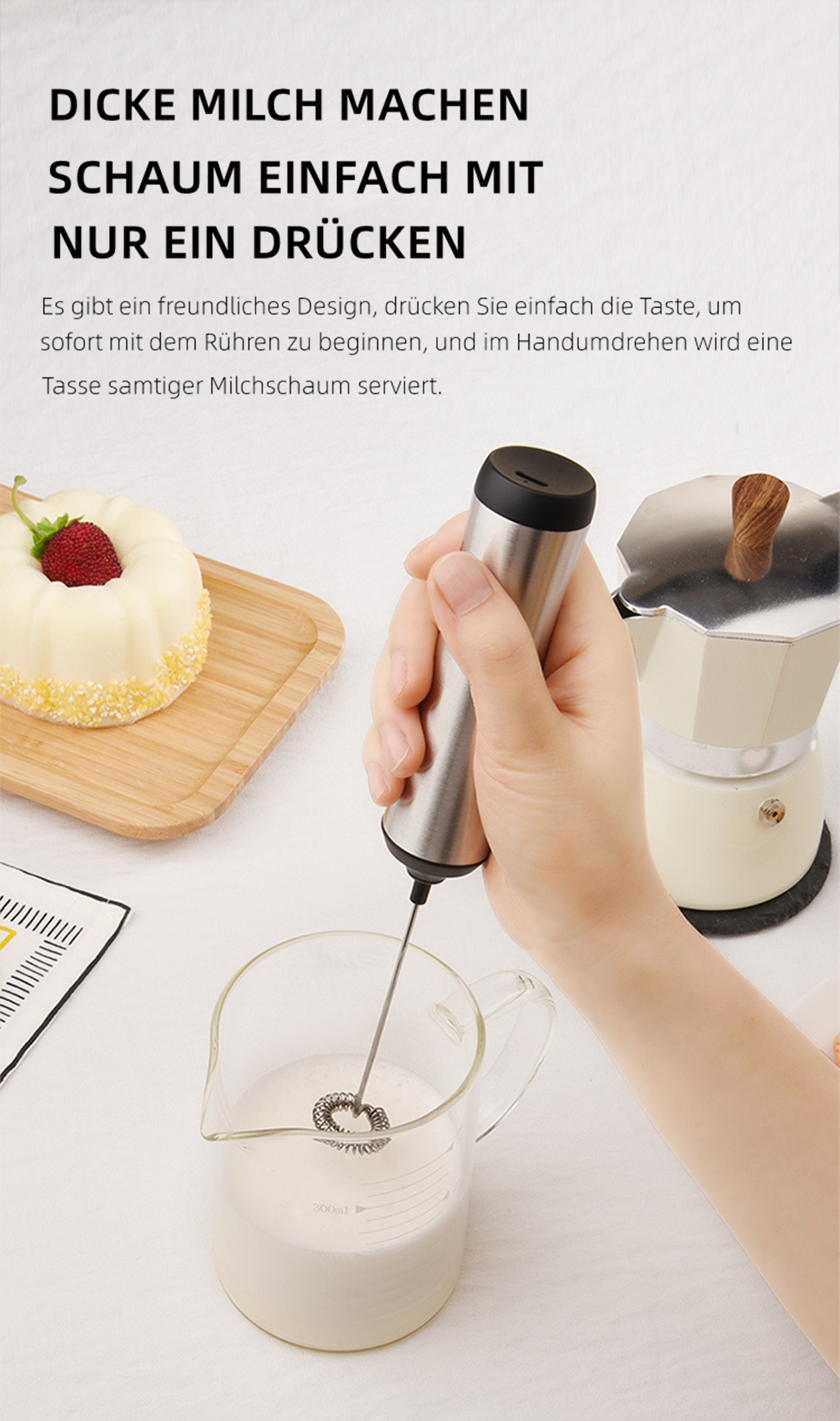 Tisoutec Milchaufschäumer Milchaufschäumer mit Spezialspirale elektrischer Handmilchaufschäumer, Batteriebetriebener elektrischer Milchaufschäumer mit Edelstahlständer