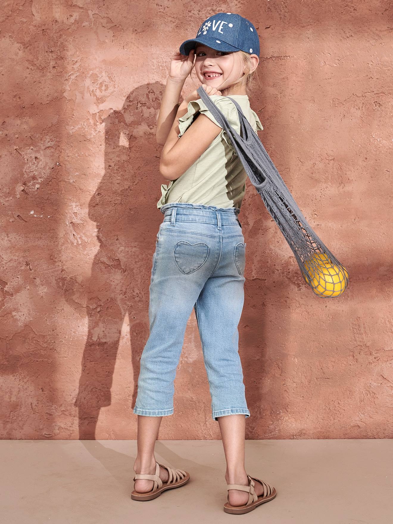 Vertbaudet Mädchen 3/4-Jeans mit Schleife - double stone