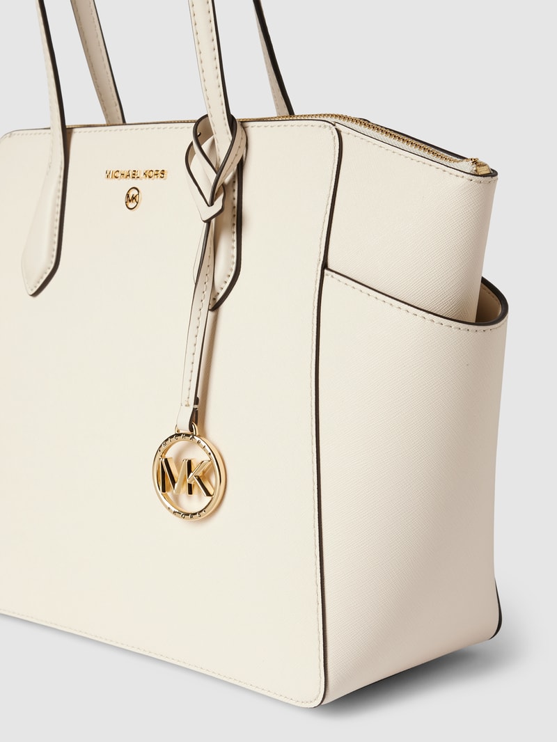 Shopper aus Leder mit Label-Detail Modell 'MARILYN' in ecru