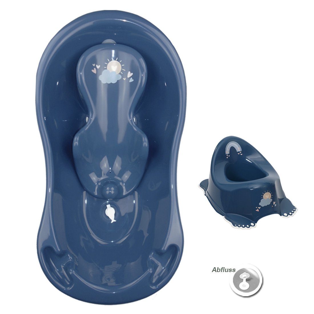 Tega-Baby Babybadewanne 3 Teile SET - METEO Blau - -Babybadeset Wanne Pflege Wanne, (Made in Europe Premium.set), Babybadewanne + Badesitz + Töpfchen
