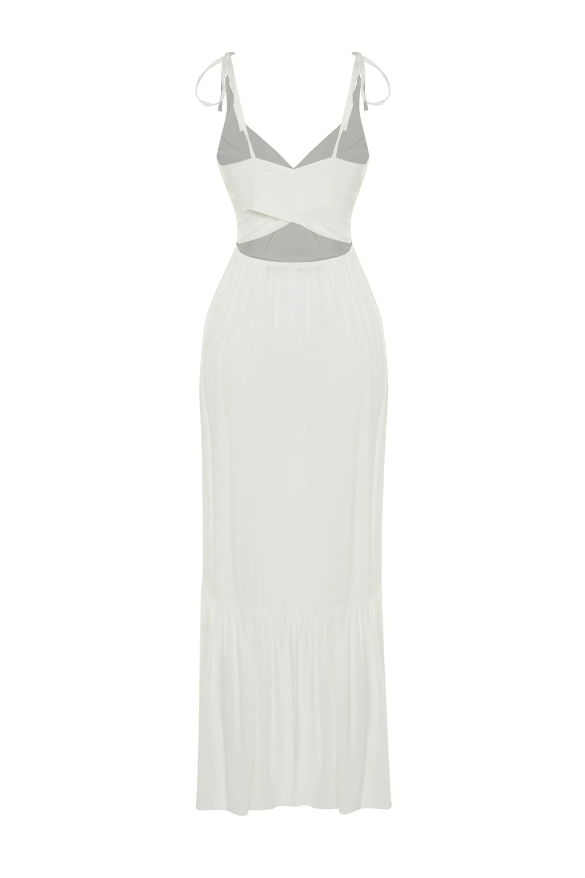 Trendyol Collection  Weißes, gewebtes Maxi-Strandkleid mit Cut-Outs und Fenstern TBESS23EL00085