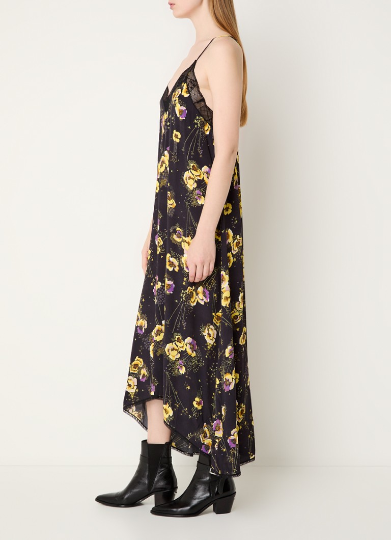 Rochie elegantă, lungă, de la Zadig&Voltaire, decorată cu imprimeu floral și detalii din dantelă.