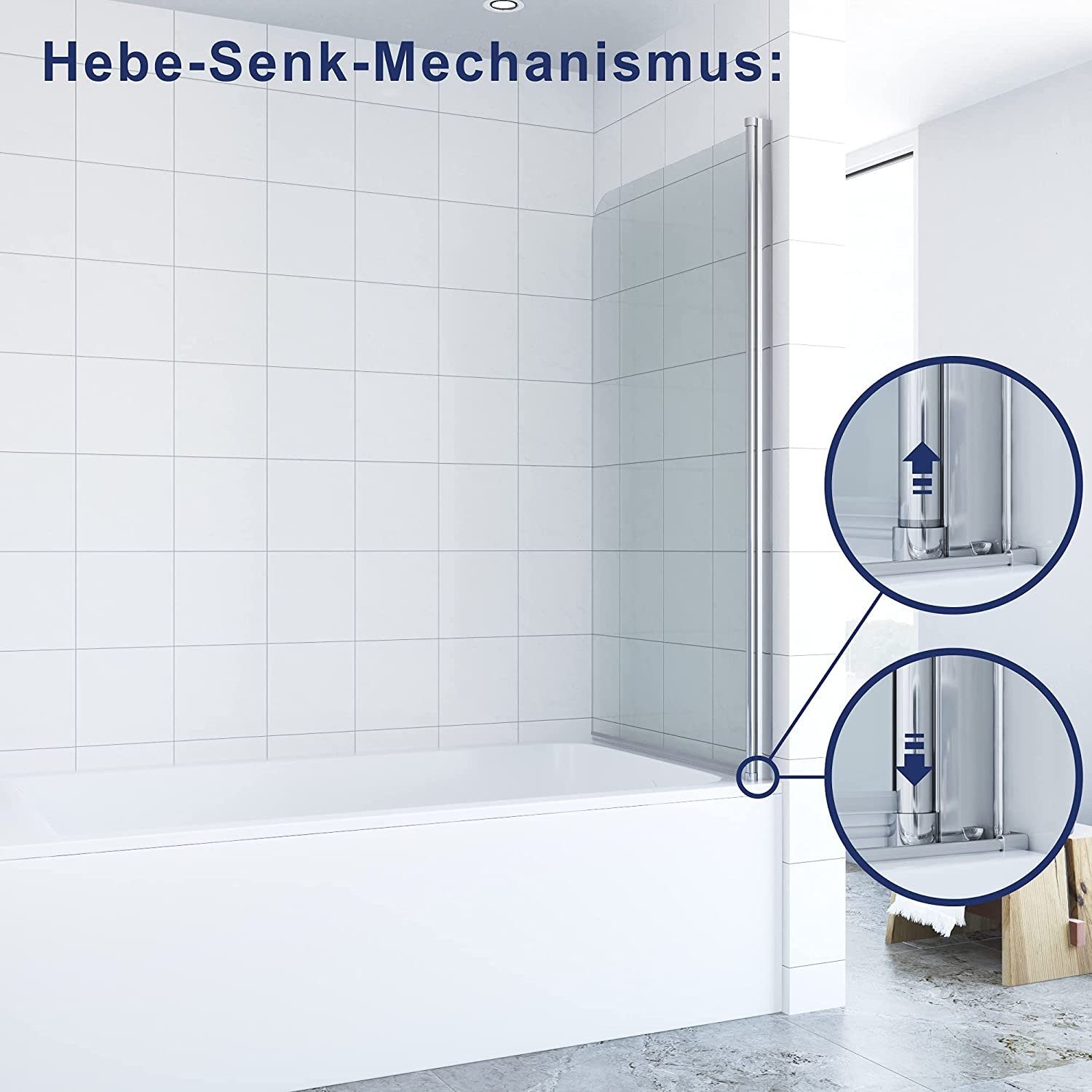 AQUALAVOS Badewannenaufsatz Badewannenaufsatz 1-teilig Nano Glas 80x140 cm Duschwand für Badewanne, Einscheiben-Sicherheitsglas (ESG) 5 mm mit Nanobeschichtung, Spritzschutz im Bad, mit Verstellbereich, Rechts- und Links Montage