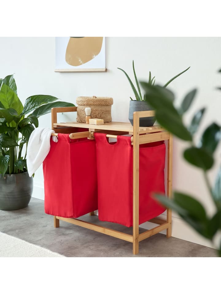 Lumaland Lumaland Wäschekorb aus Bambus mit 2 ausziehbaren Wäschesäcken - Farbe Rosa günstig kaufen onesize