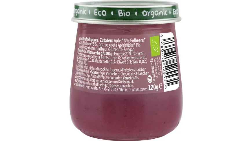 Freche Freunde Bio Gläschen Apfel, Erdbeere & Blaubeere 120 g