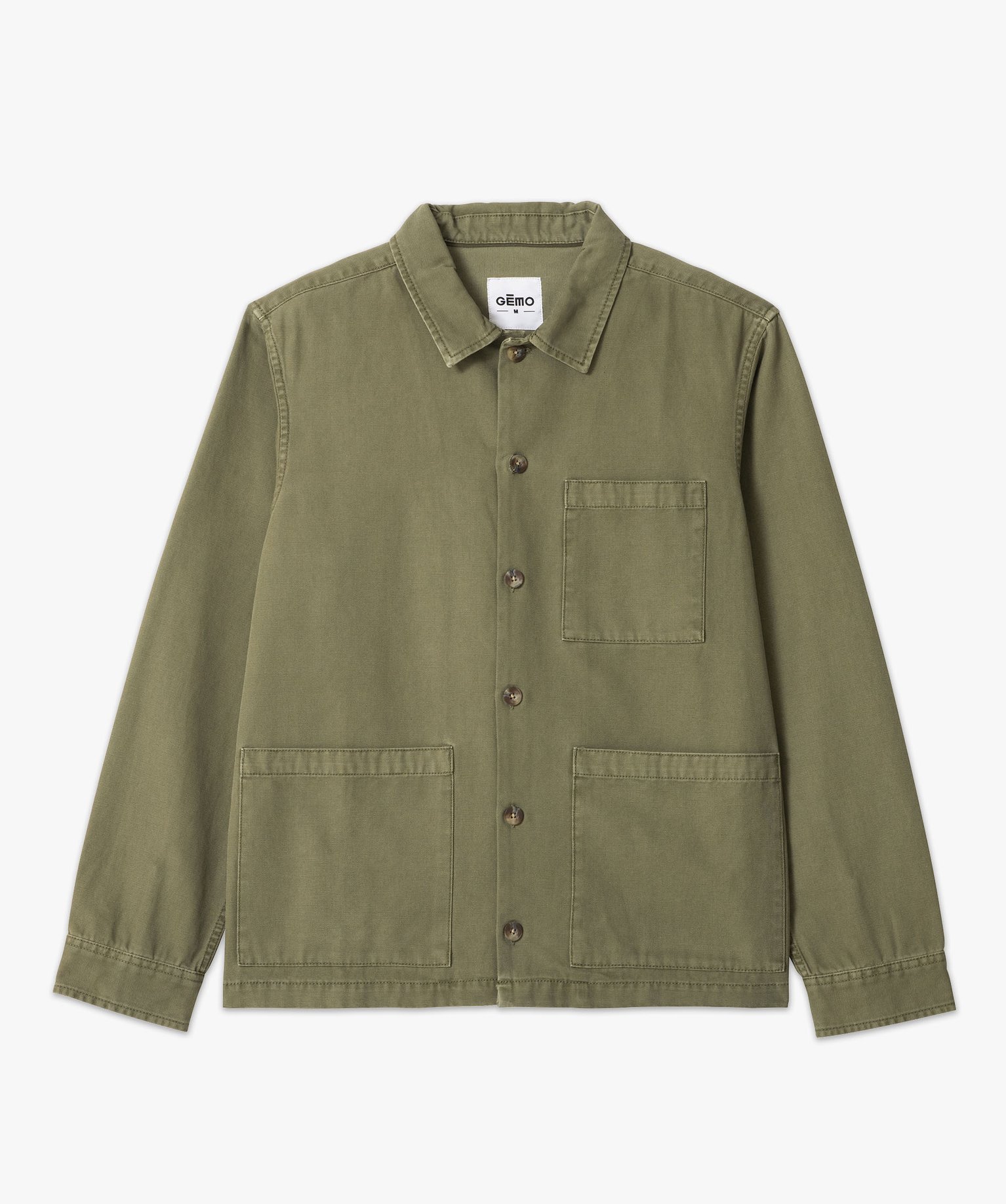 Veste droite en toile de coton à col chemise homme vert | GEMO