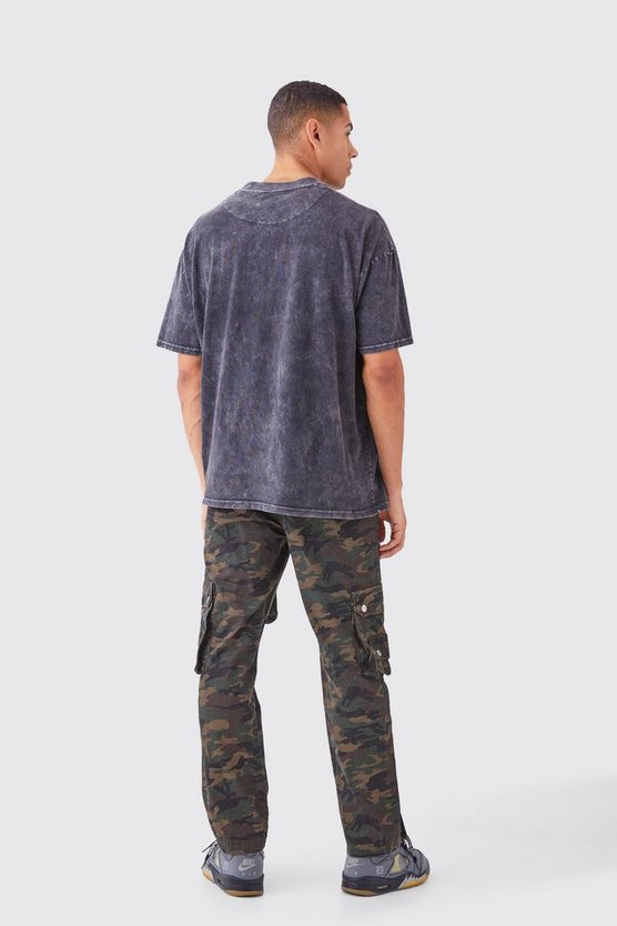 3D Camouflage Cargo-Hose mit geradem Bein und Druckknöpfen