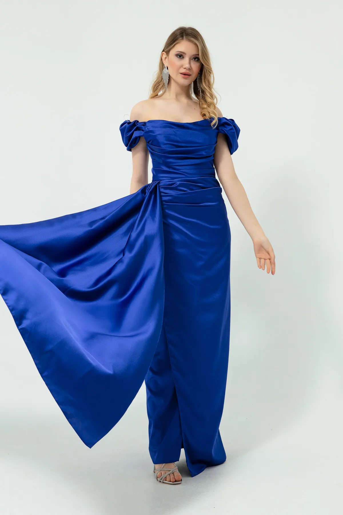 Lafaba  Damen Saks U-Boot-Ausschnitt, ärmellos, langes Satin-Abendkleid und Abschlusskleid