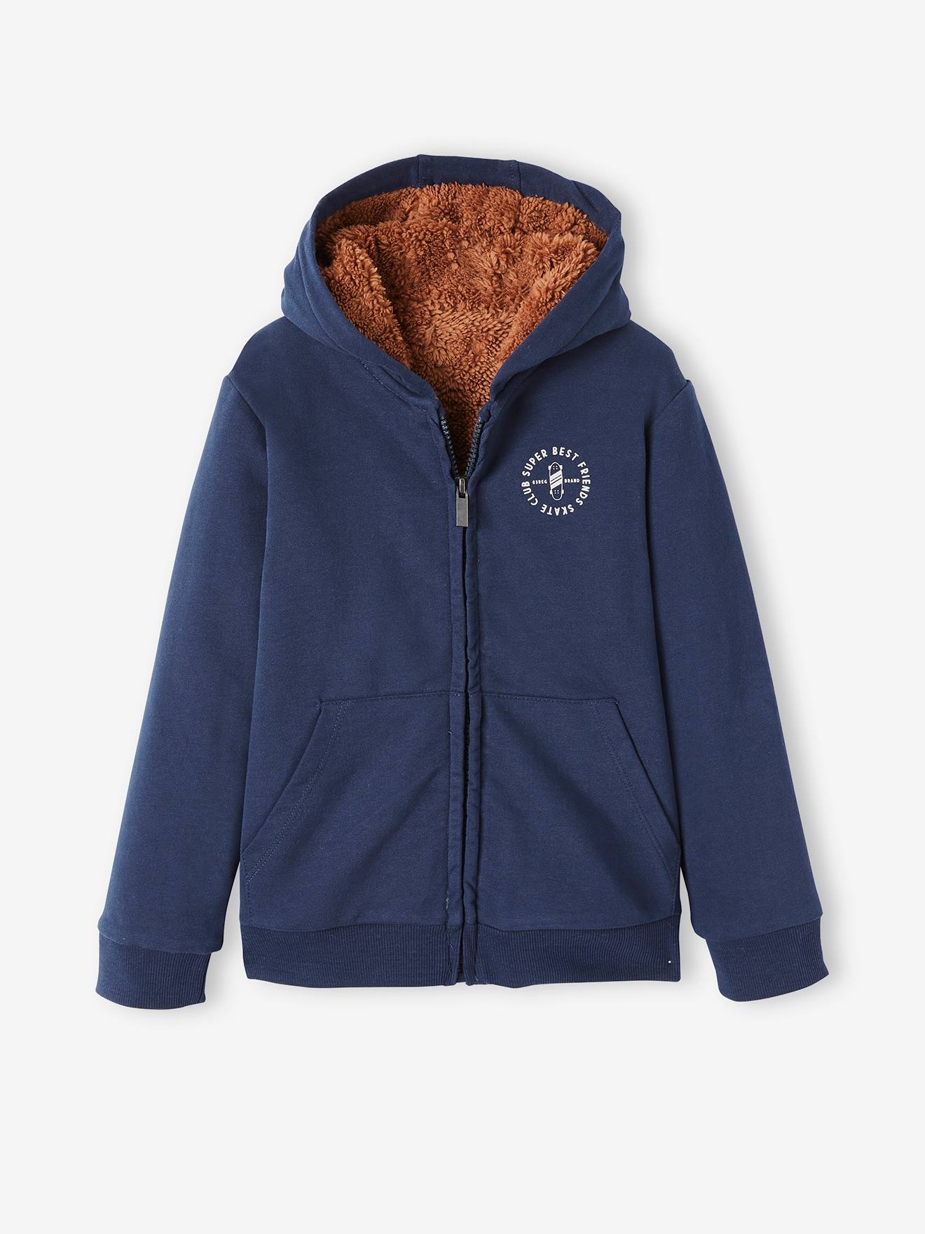 Sweat zippé doublé sherpa garçon encre