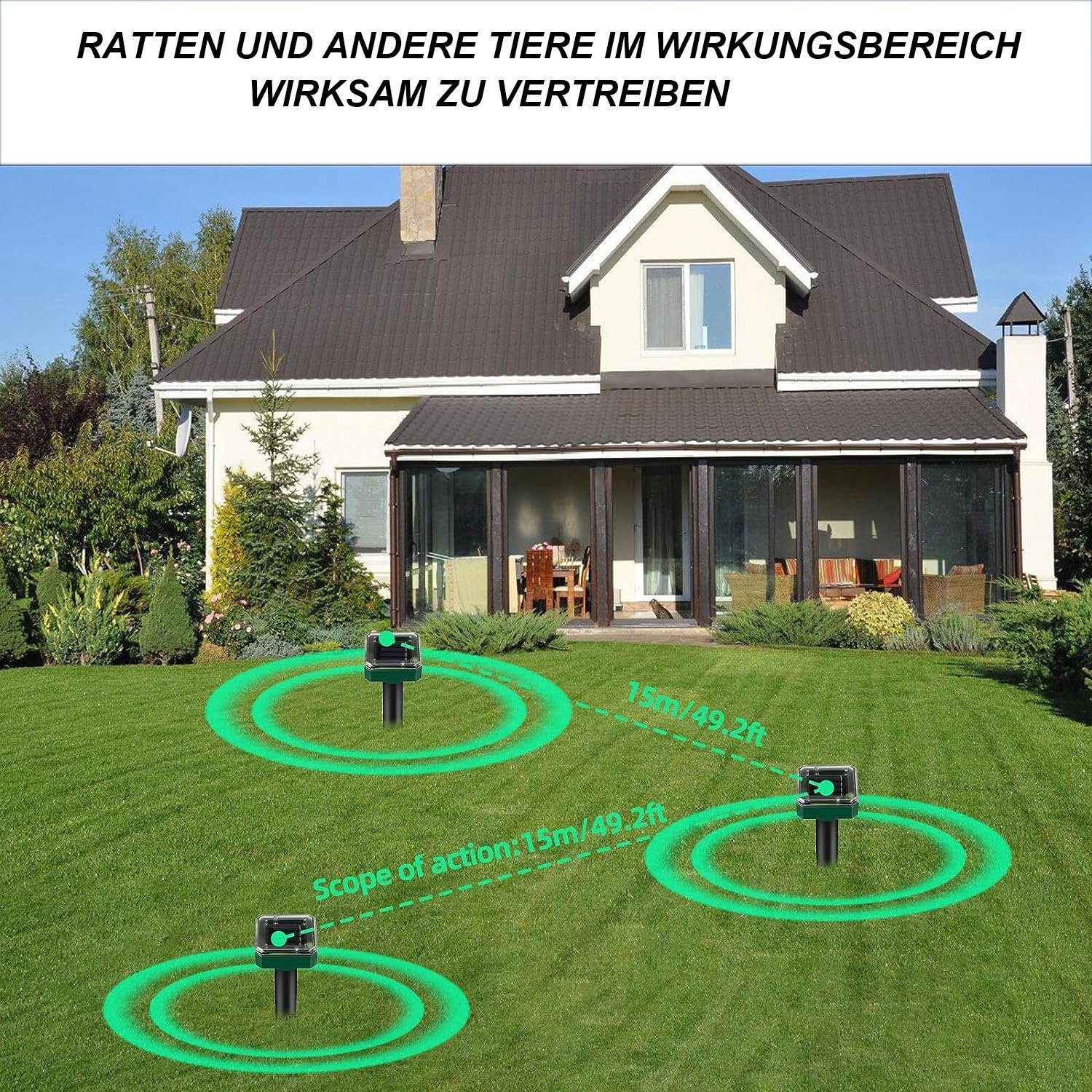 KINSI Ultraschall-Tierabwehr Katzenschreck 4 Stück, Solar-Katzenschreck, wasserdicht, Analoge Vibration