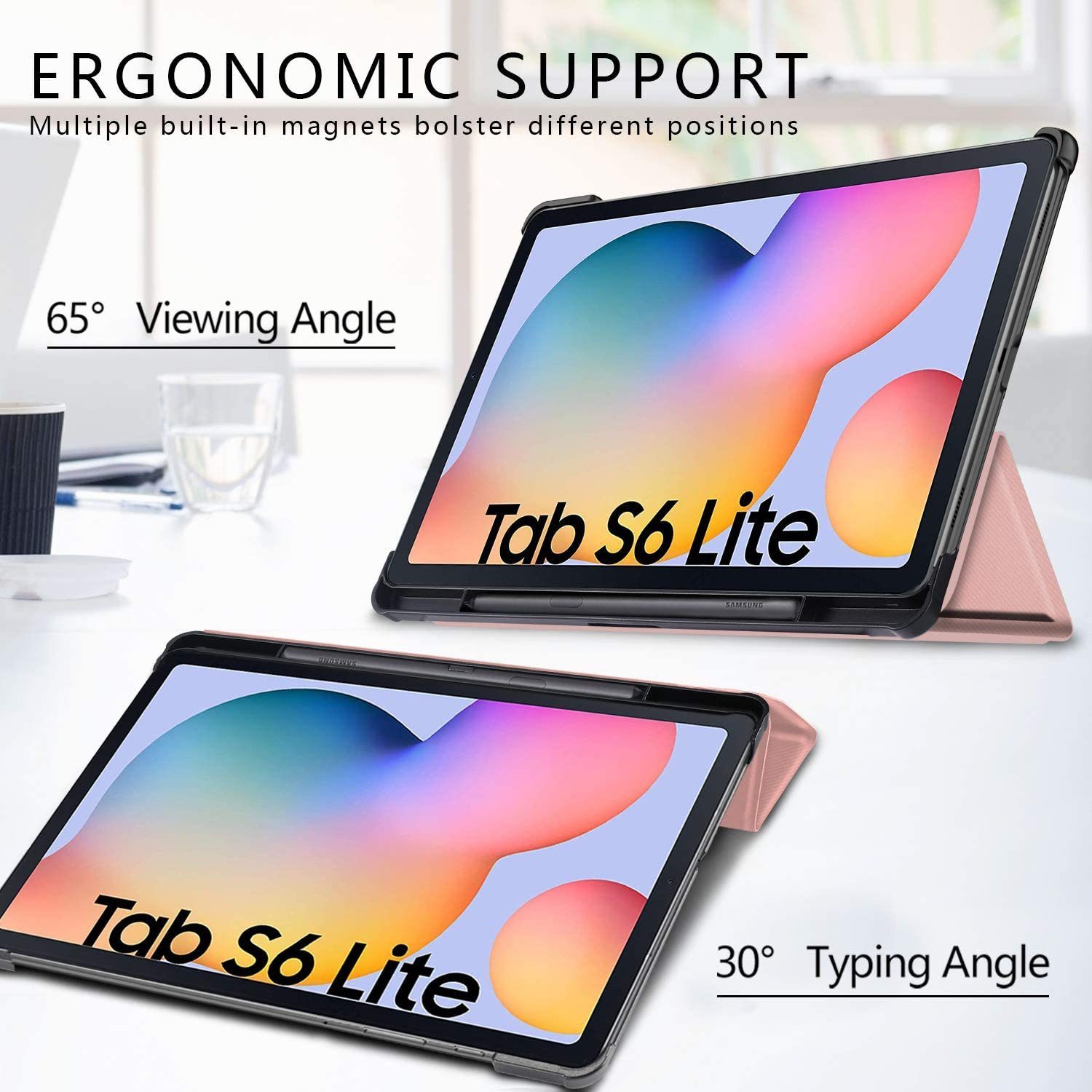 IVSO Tablet-Hülle Hülle für Samsung Galaxy Tab S6 lite 10,4 Zoll 2022/2020 SM-P610/P613/P615/P619 + Panzerglas, 10.4 inch, Ultra Schlank Slim Schutzhülle Hochwertiges PU mit Standfunktion Perfekt Geeignet