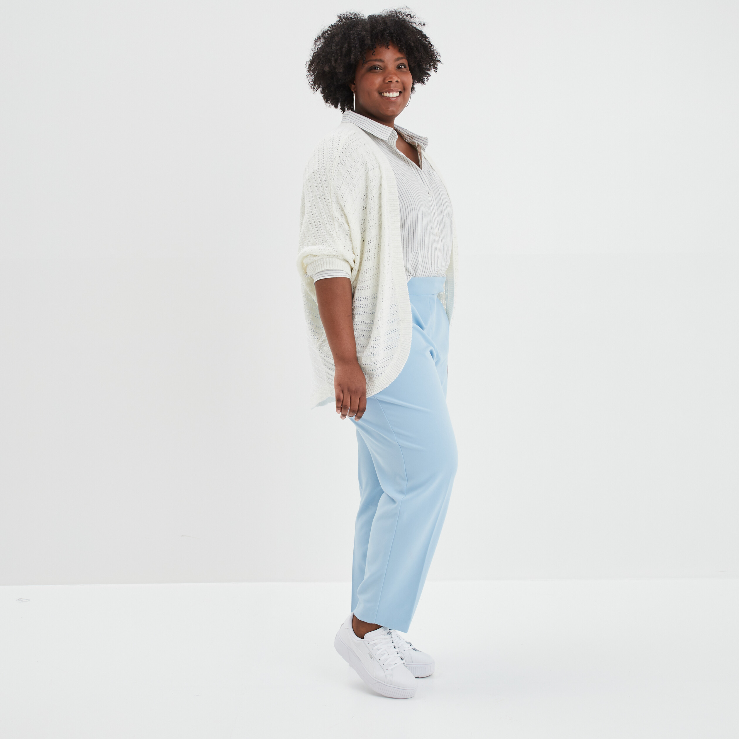 Gilet manches chauve-souris Modavista blanc femme grande taille | La Halle
