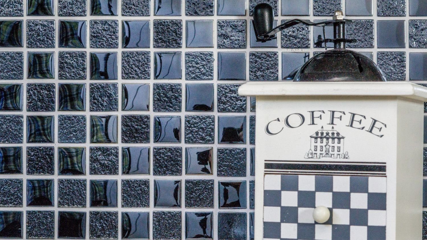 Mosani Mosaikfliesen Glasmosaik Crystal Mosaikfliesen schwarz glänzend / 10 Matten