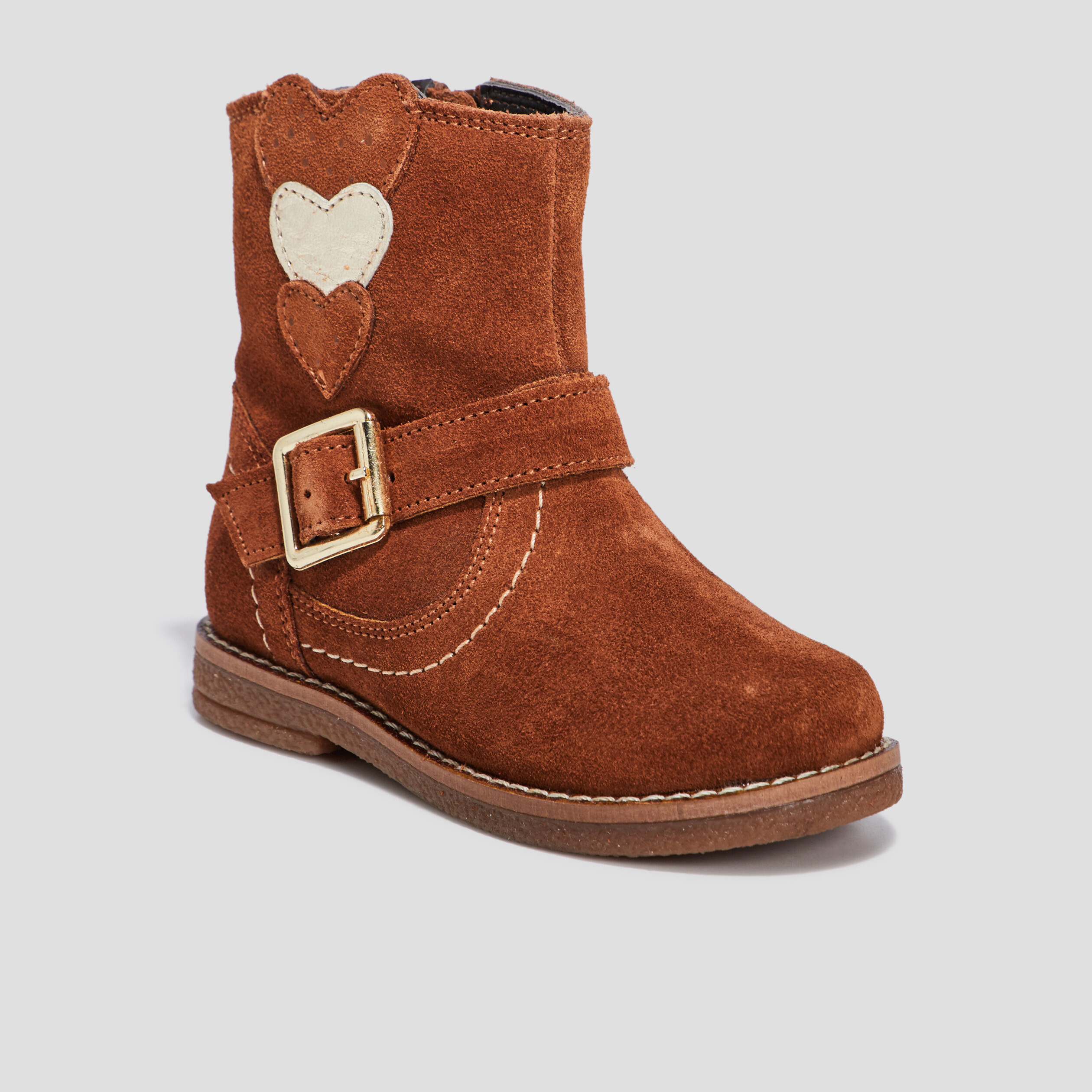 Bottes en cuir empiècement coeur camel fille | La Halle