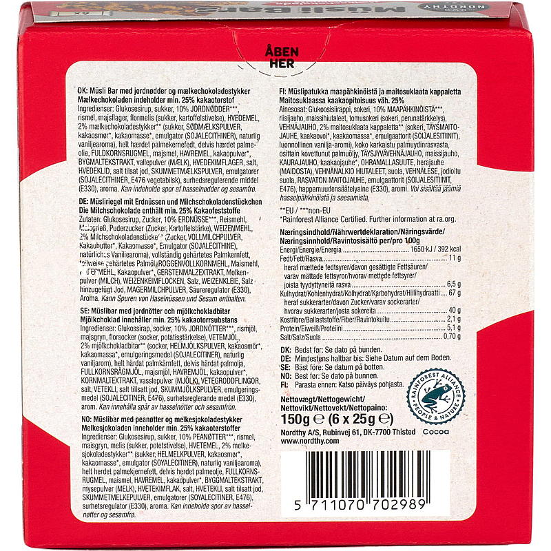 Müslibar 6-pk Peanøtter & melkesjokolade
