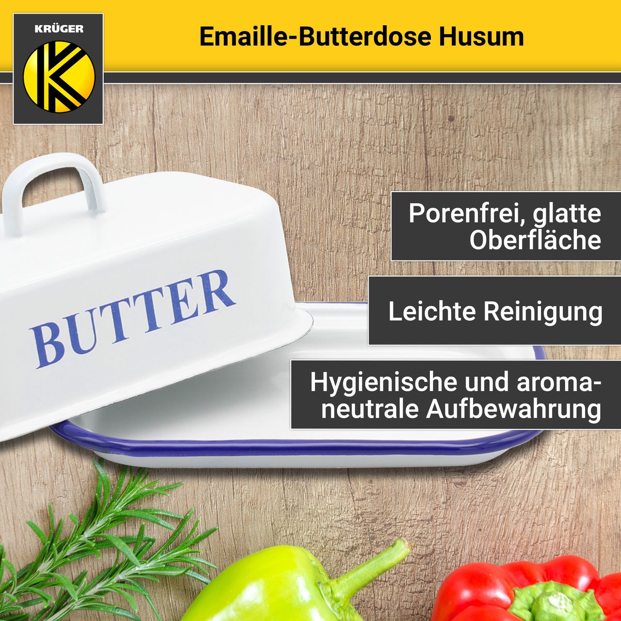 Karl Krüger Emaillierte Butterdose Husum