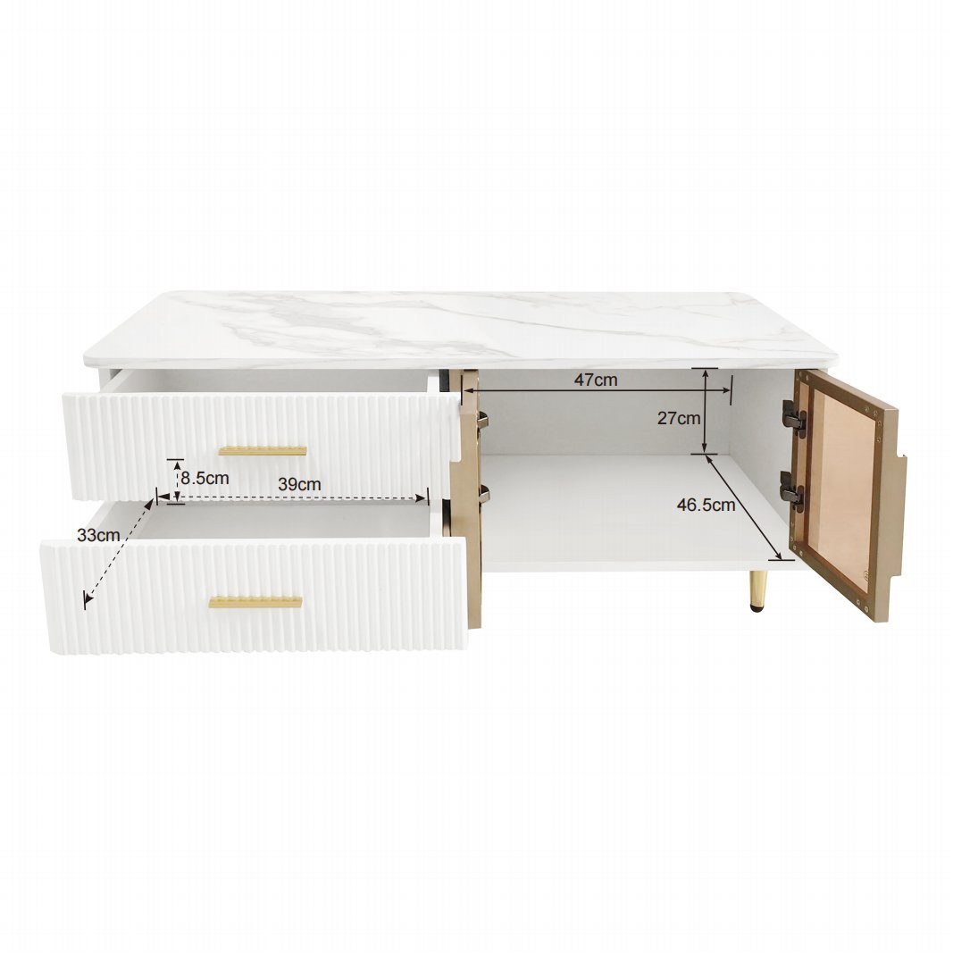 REDOM Wohnwand Couchtisch, TV-Schrank, (Schubladen mit Wellenstruktur, goldene Griffe und Beine, 2-St., Tür aus gehärtetem Glas,Rahmen aus Aluminiumlegierung), Enthält einen Couchtisch und einen Fernsehschrank.
