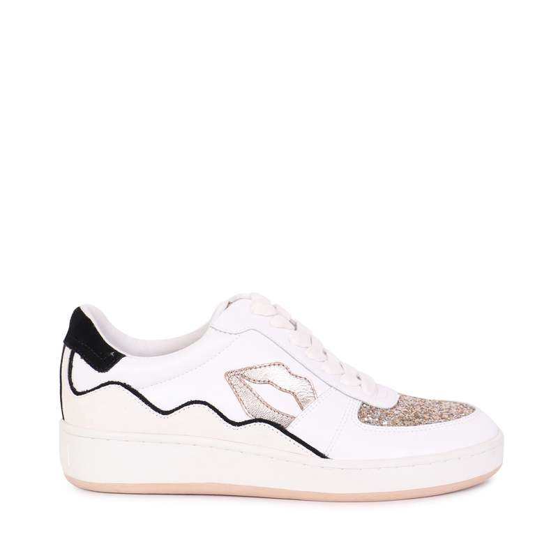 Baskets en cuir Loulou blanc rose gold glitter