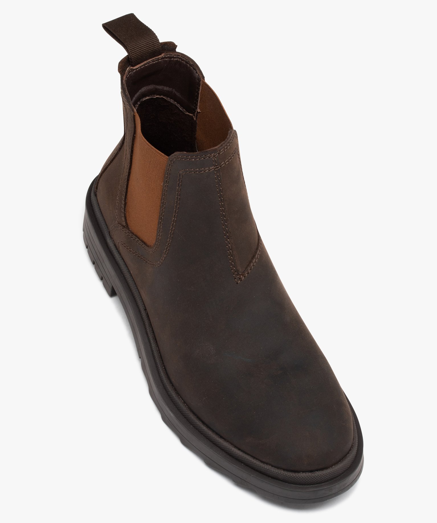 Boots homme style Chelsea dessus en cuir suédé uni marron | GEMO