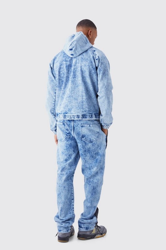 Tall Hoodie mit Acid-Waschung und Reißverschluss