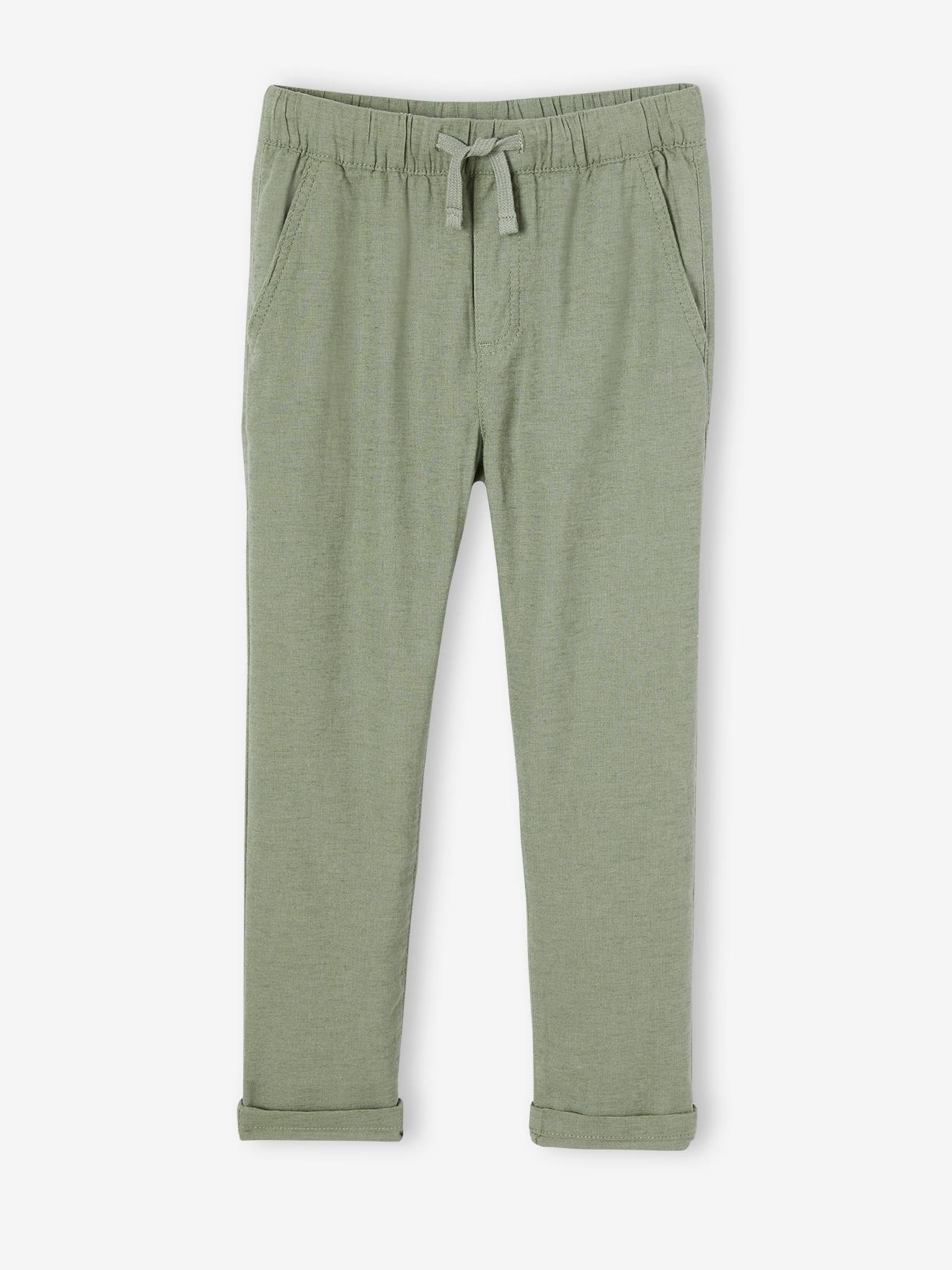Pantalon léger garçon en coton/lin noisette