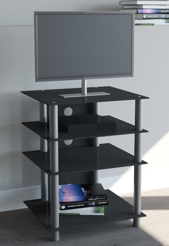 VCM my media Hifi-Möbel Bilus Silber/Schwarzglas