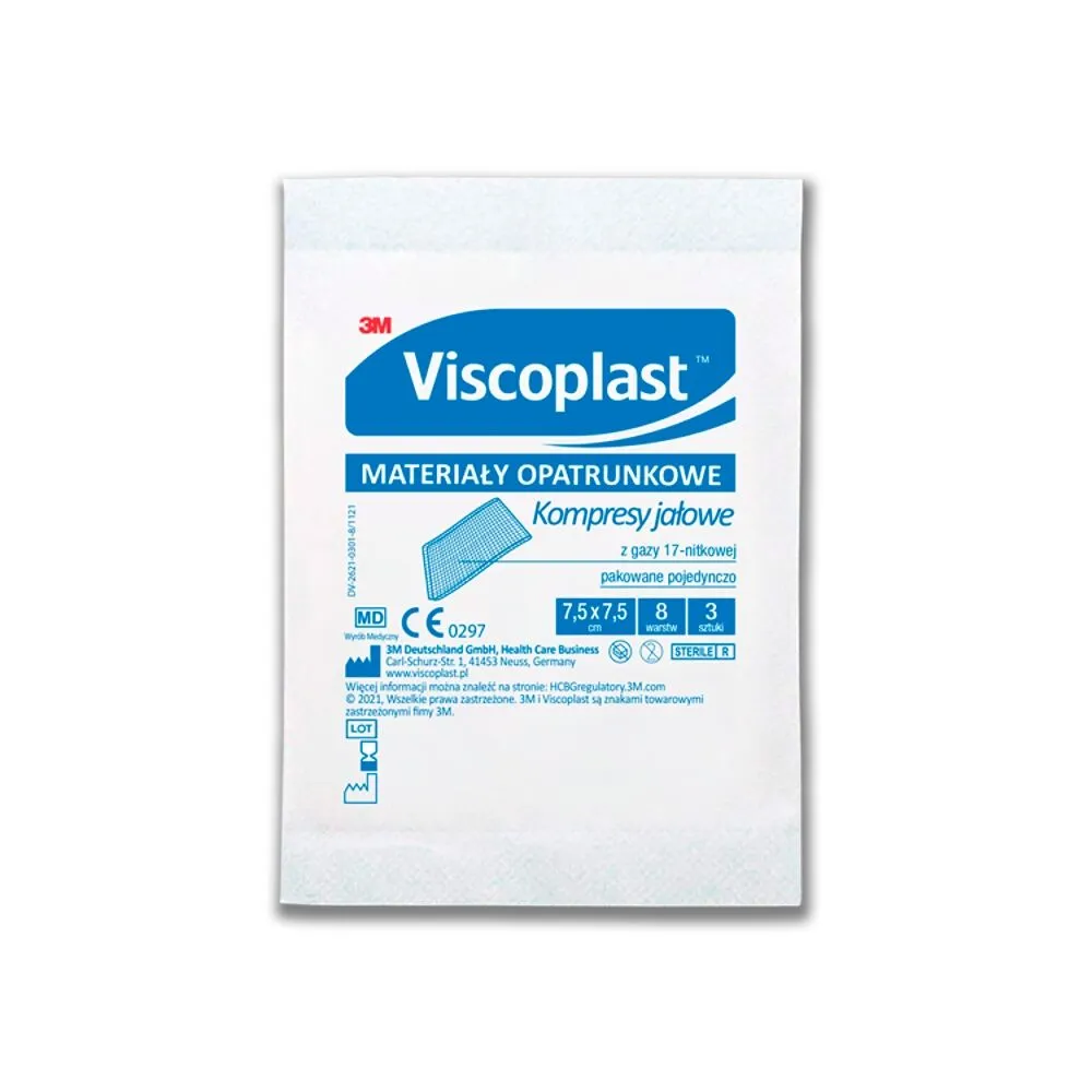 Viscoplast, compressas de gaze estéril, 7,5 x 7,5 cm