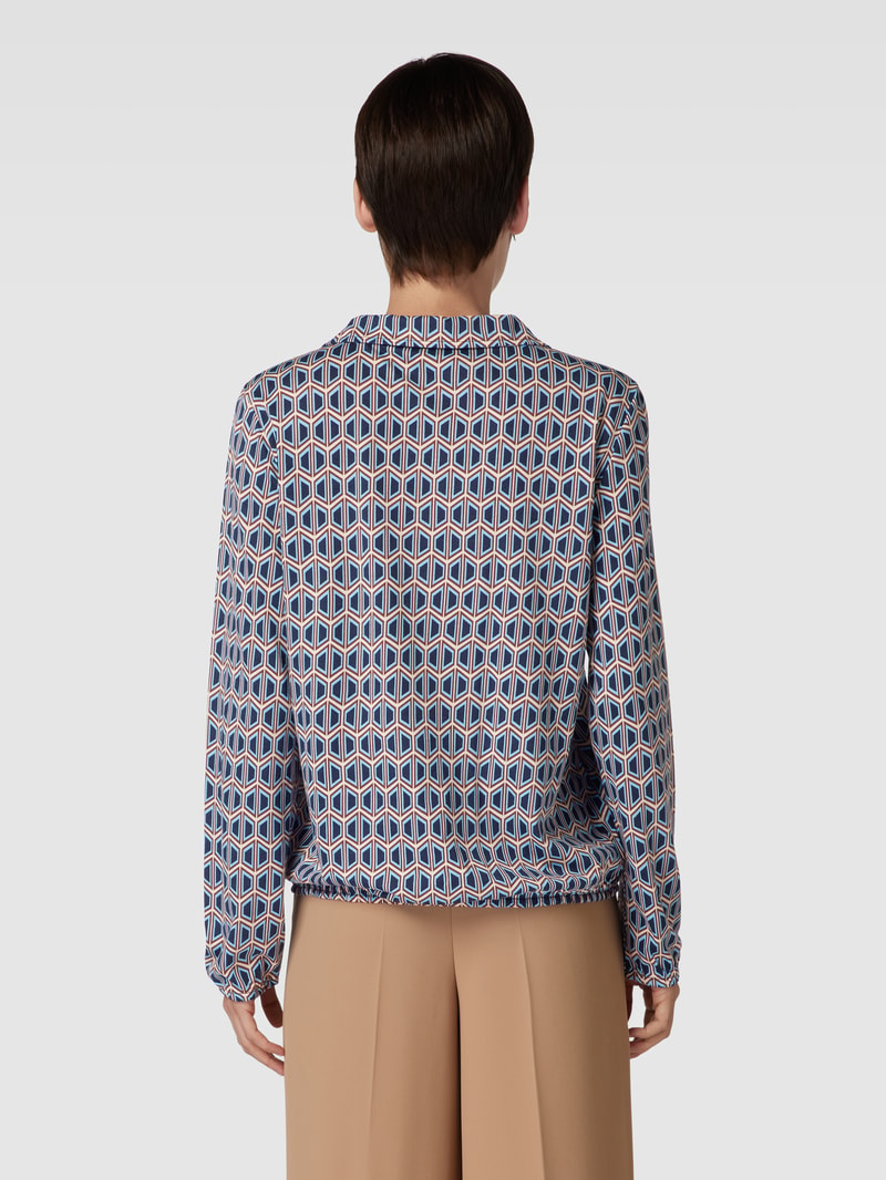 Longsleeve mit Allover-Muster und Umlegekragen in blau