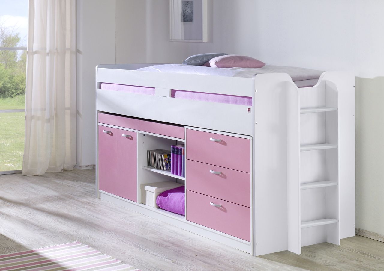 Relita Hochbett Bonny LF 90x200 cm, mit Regal, Schubladenelement und Schreibtisch